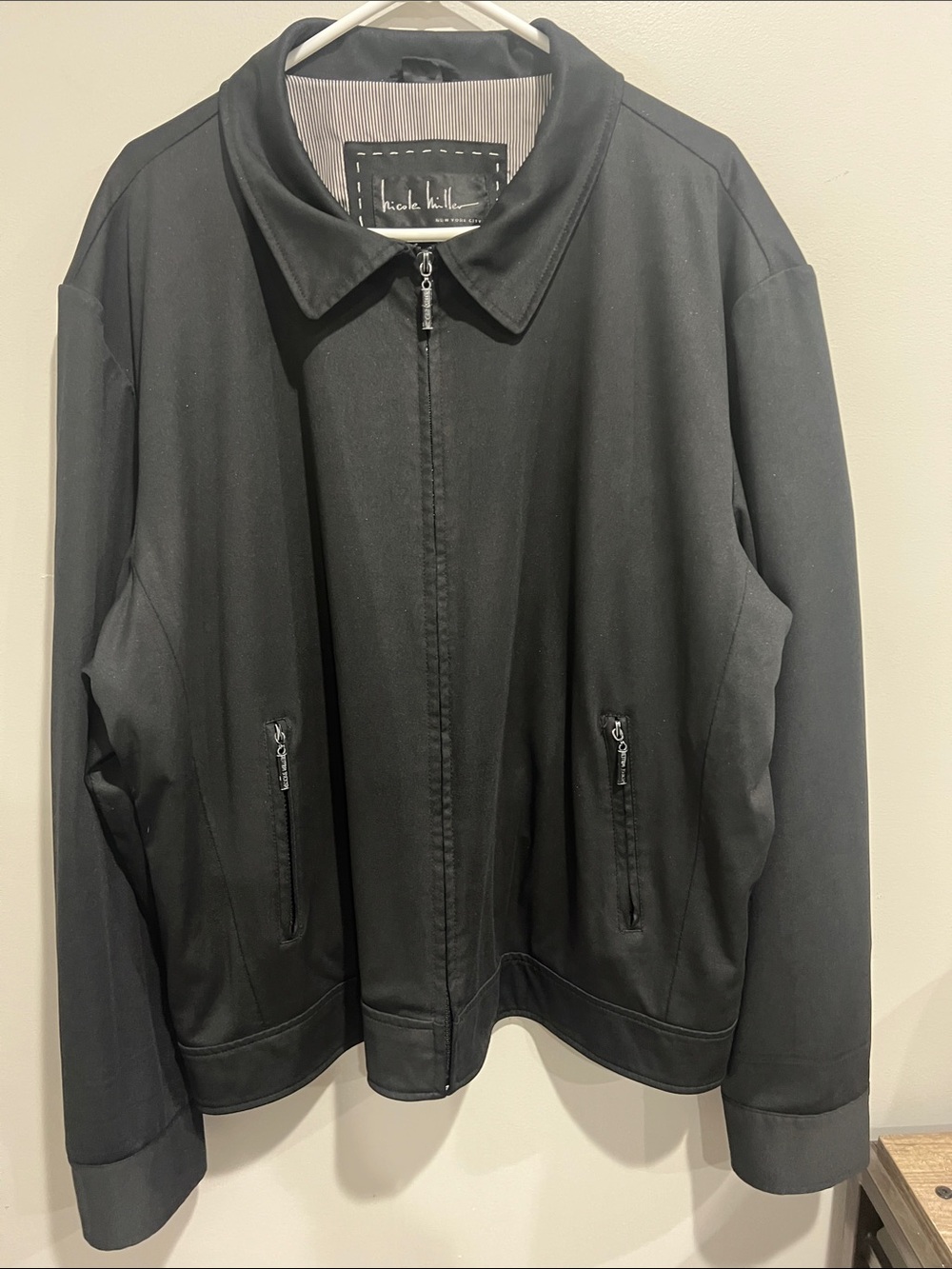 Nicole Miller Mens XXL Harrington style black zip up jacket classic fall prep